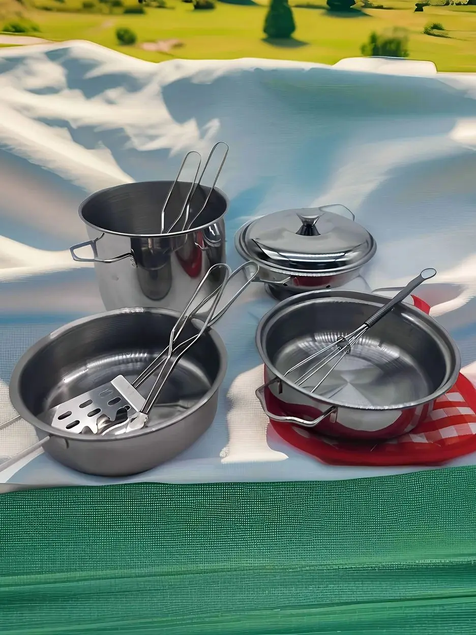 Servies Fantasiespel Mini roestvrijstalen kookspeelset Keukenaccessoires voor kinderen Fantasiespel roestvrijstalen servies