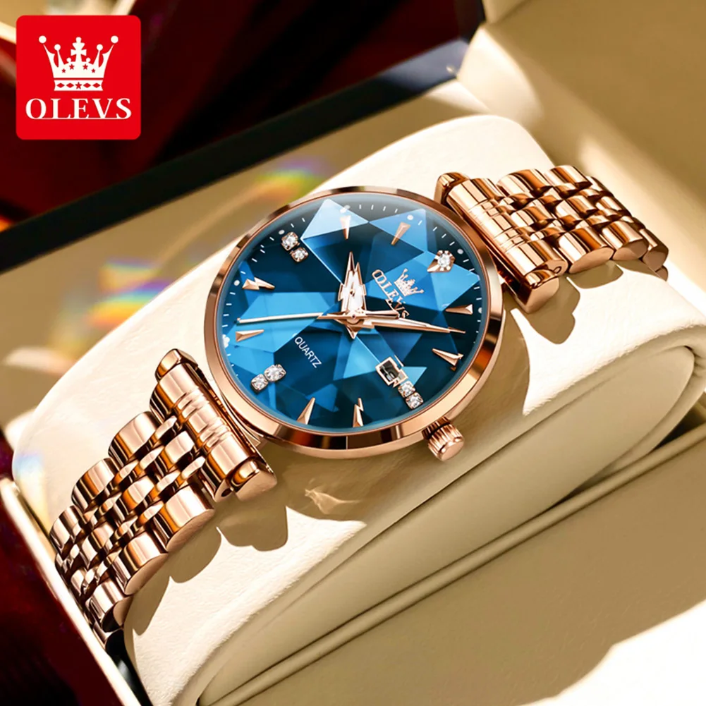 OLEVS Women\'s Watches New Luxury Quartz Original Fashion Trend Watch for Woman Glow Waterproof Diamond Inlay Date