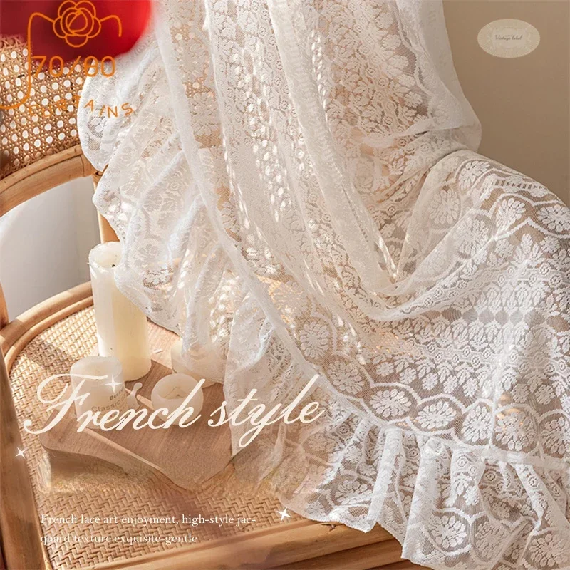 French Romantic Lace Gauze Curtain Retro Princess Style Jacquard Window Screen White Gauze Bedroom Living Room Balcony Bay