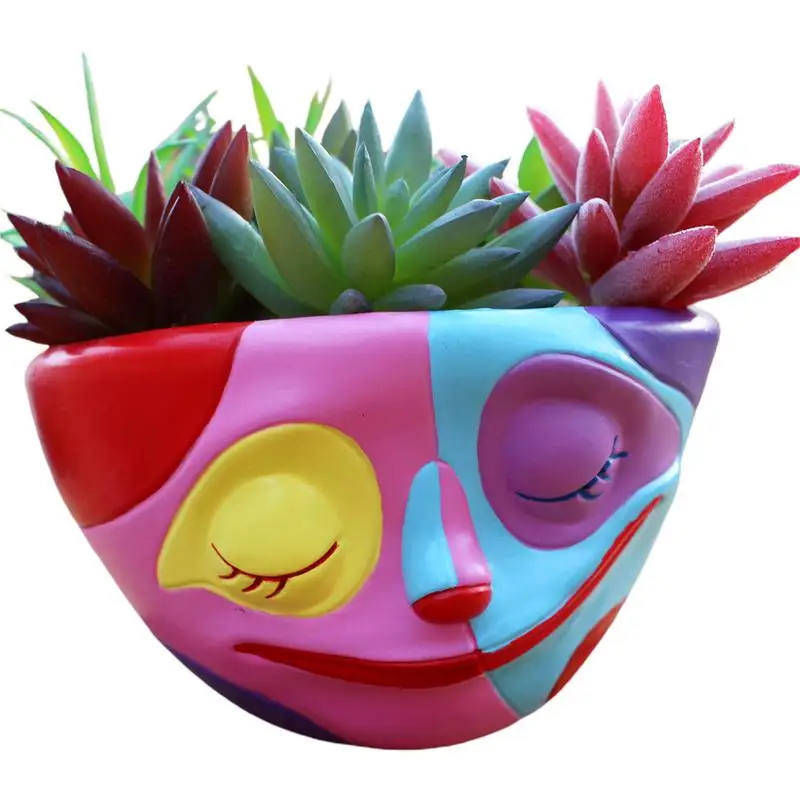 Colorful Human Face Flower Pots Indoor Outdoor Succulent Planter Garden Decoration Theater Clowns Planter Pots Resin Flower Pots