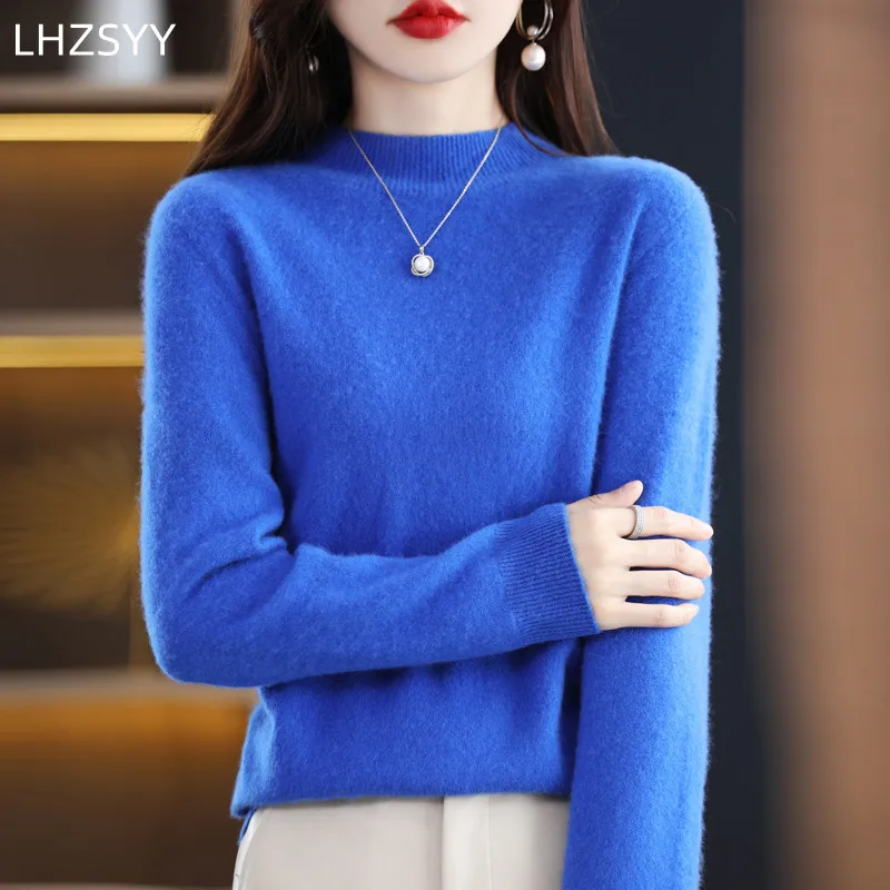 2024 New First Line Ready-To-Wear Ladies Pullover 100% Pure Wool Sweater Half Turtleneck Cashmere Jumper Basal Top Female Jacket