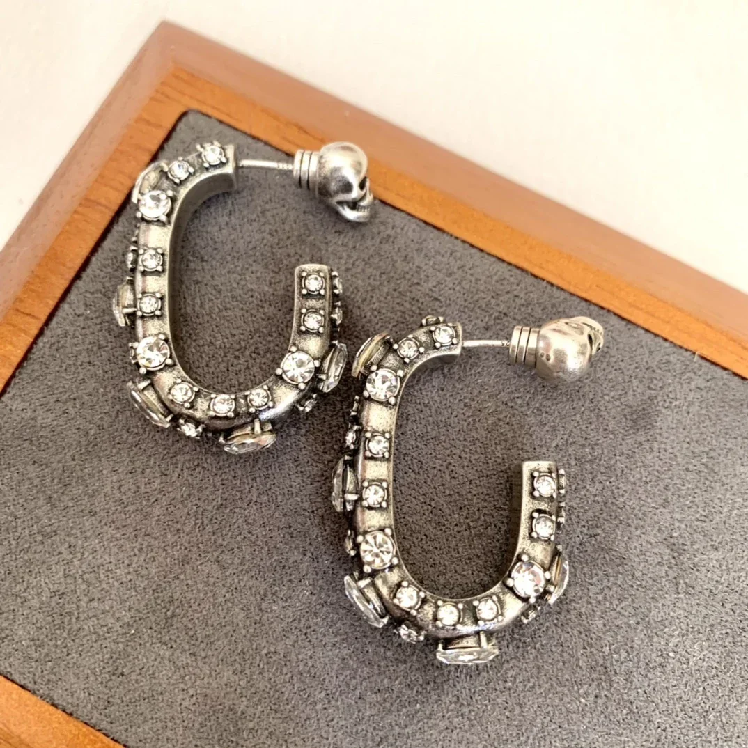 Trend Top Quality Gold Silver Exaggerated Crystal Skull Earrings Women Luxury Jewelry Gift Boho Goth