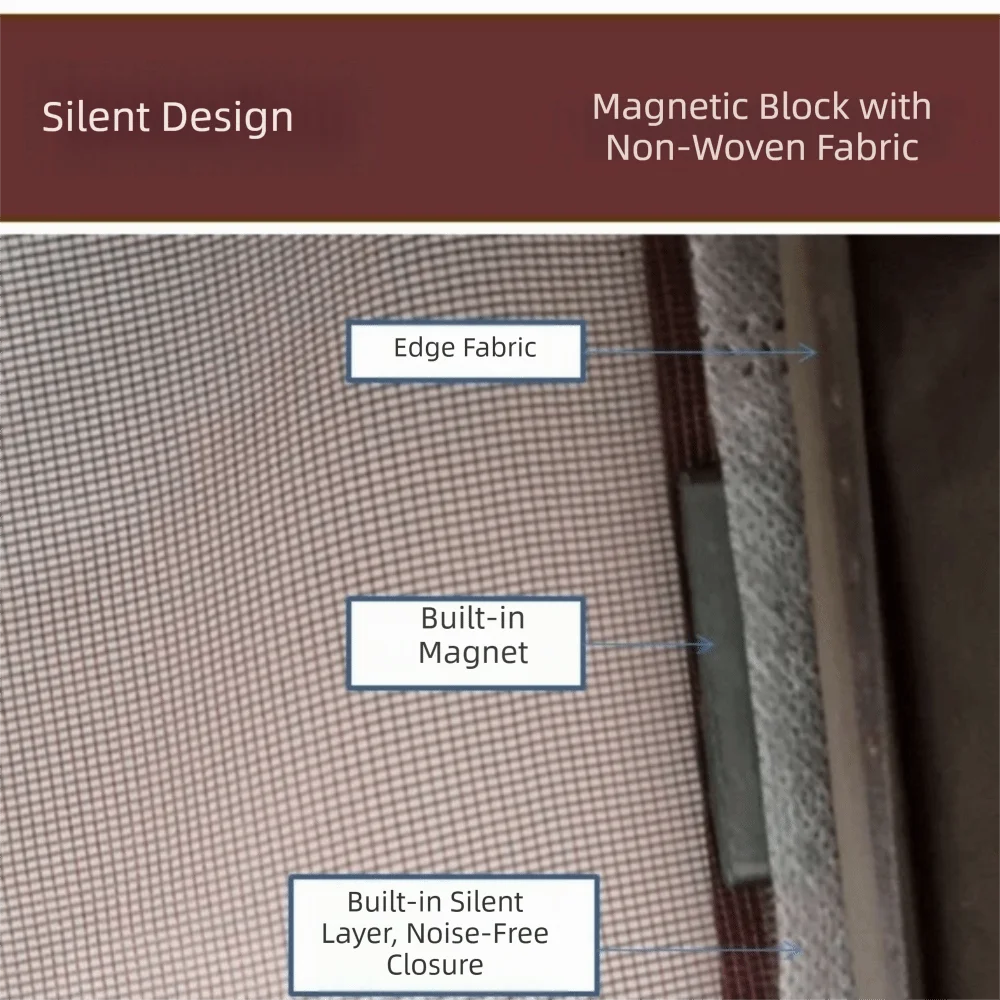 Embroidered Magnetic Screen Door Curtain Well-ventilated Insect-proof Mesh Door Curtain Automatic Closing No Punching