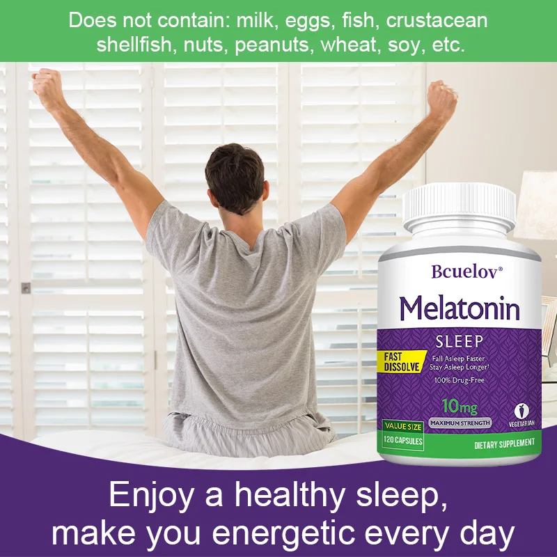 Bcuelov  Melatonin 10 Mg, Sleep Dietary Supplement, 120 Capsules - Healthy Sleep