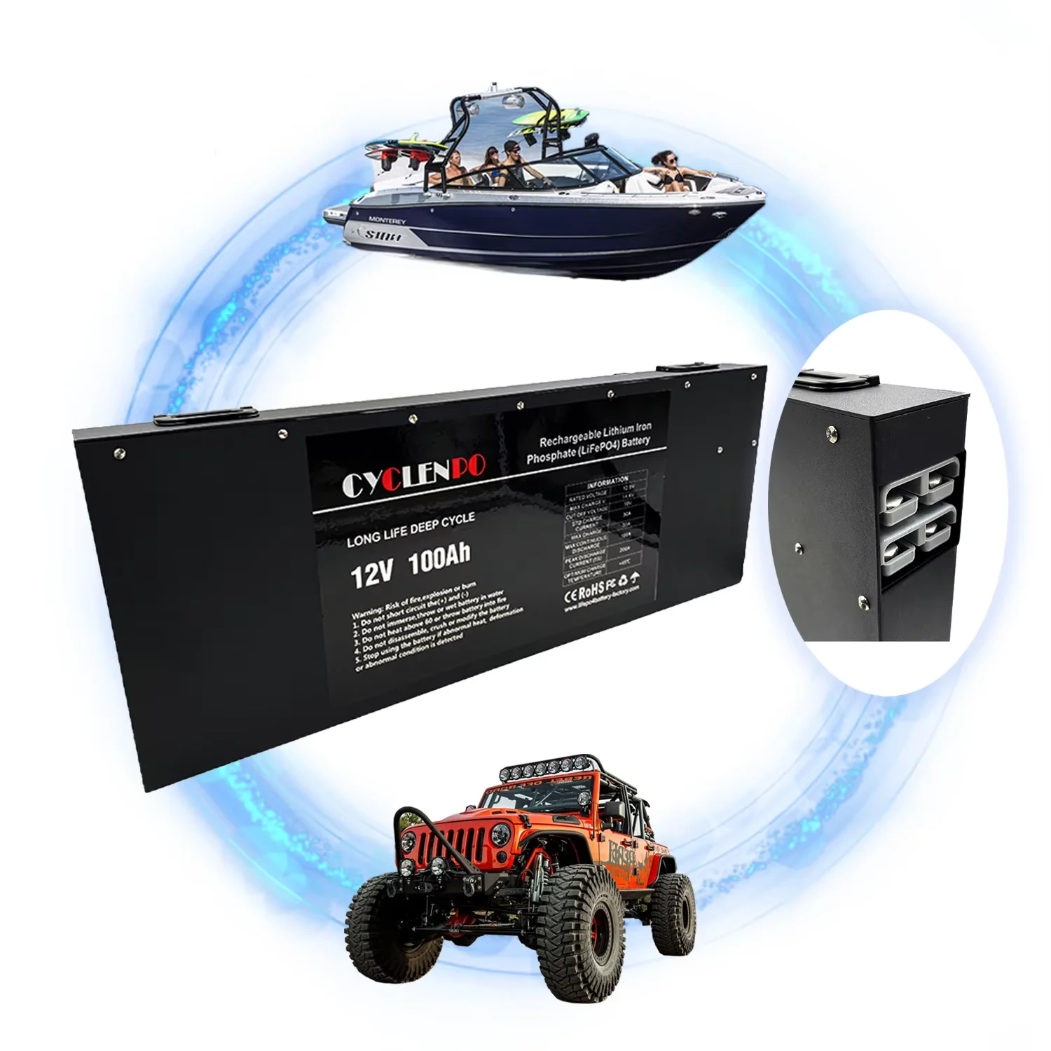 

Cyclenpo ultra Thin 12v 100ah Lithium Battery for Road Vehicle