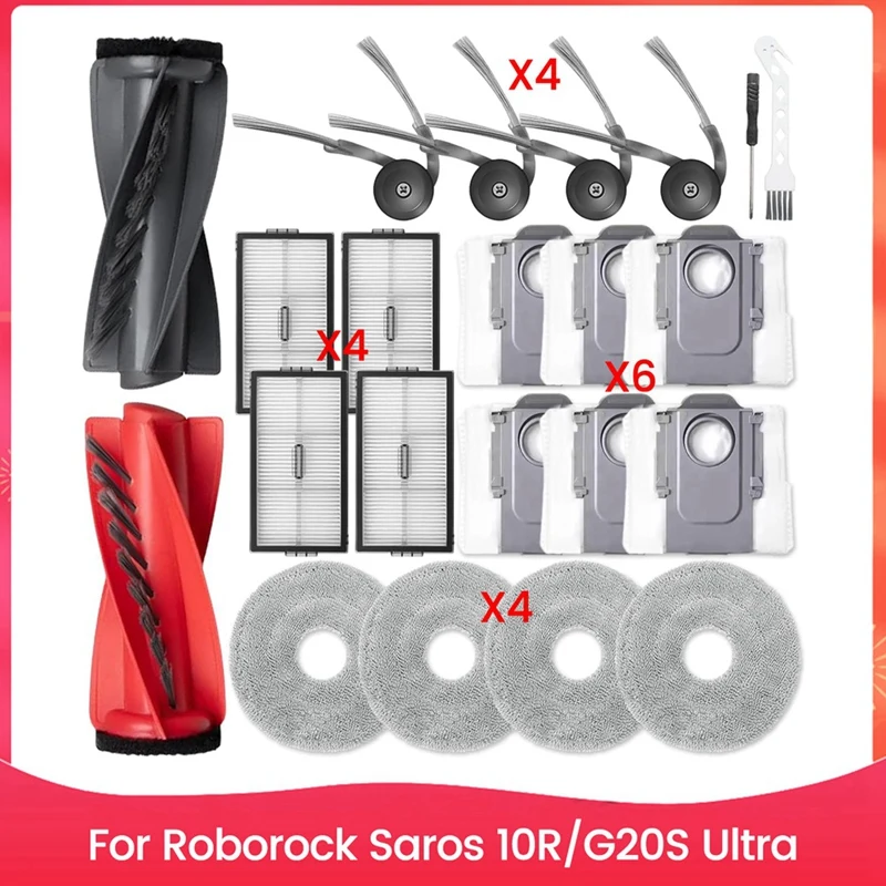 22PCS แปรงสูญญากาศกรองฝุ่นและผ้า Mop ชุดสําหรับ Roborock Saros 10R/G20S Ultra เครื่องดูดฝุ่นเปลี่ยนชิ้นส่วน