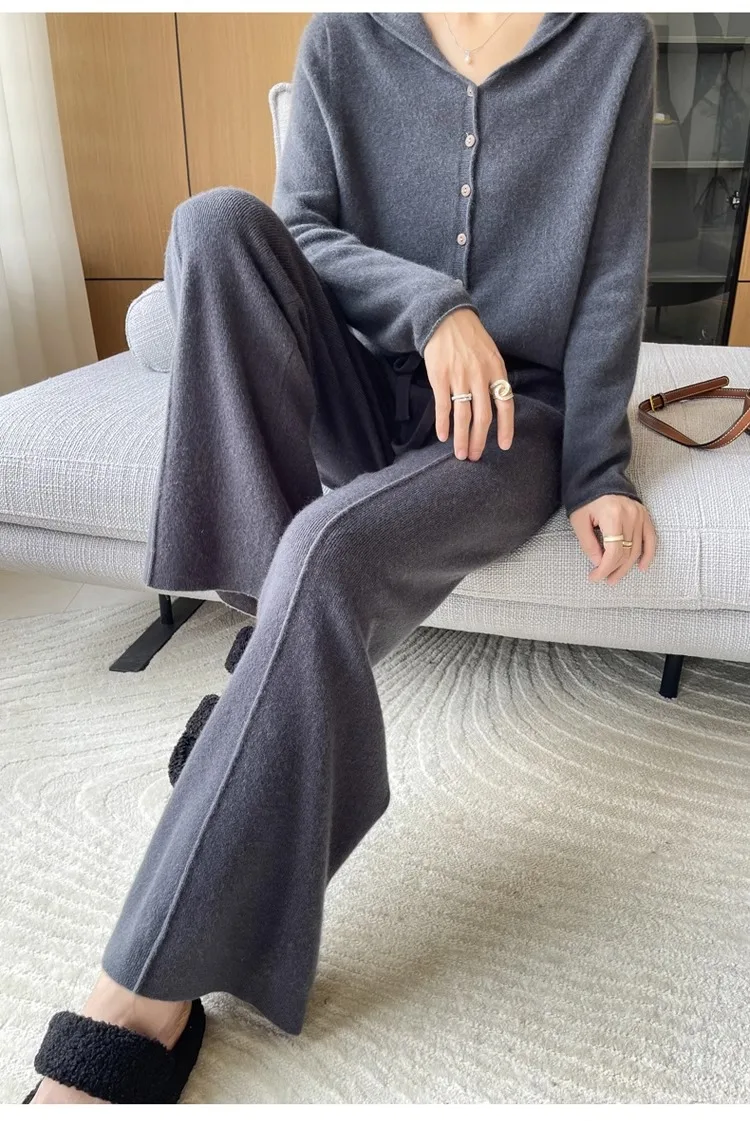 2024 High-end Cashmere Temperament Wide-leg Pants Women's High Waist 100 Pure Wool Pants Loose Casual Straight Outer Trousers