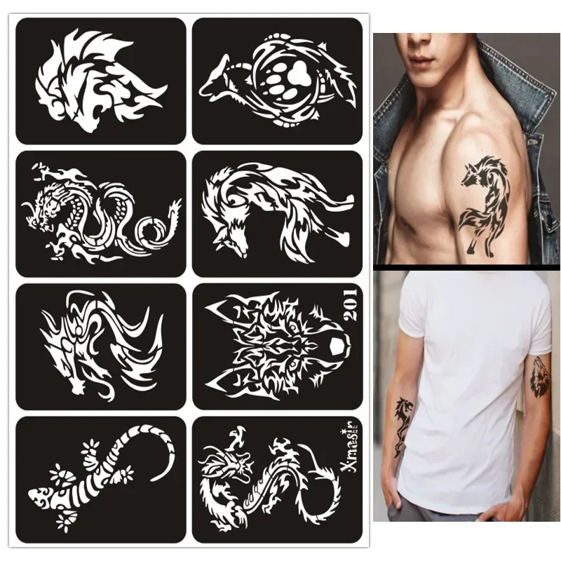 Reusable Airbrush Stencils Templates Dragon Flower Design Henna Template Stencils for Back Hands Glitter Stencil Men Women