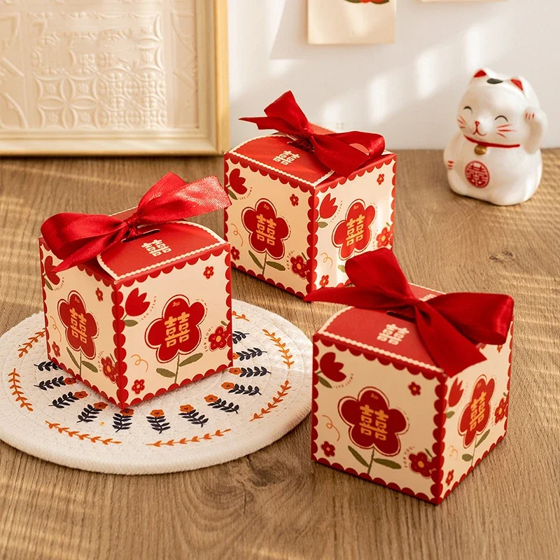 Традиционная красная китайская свадебная коробка конфет, свадебные подарки для гостей, 100 шт., двойные подарочные коробки для счастья для подружек невесты