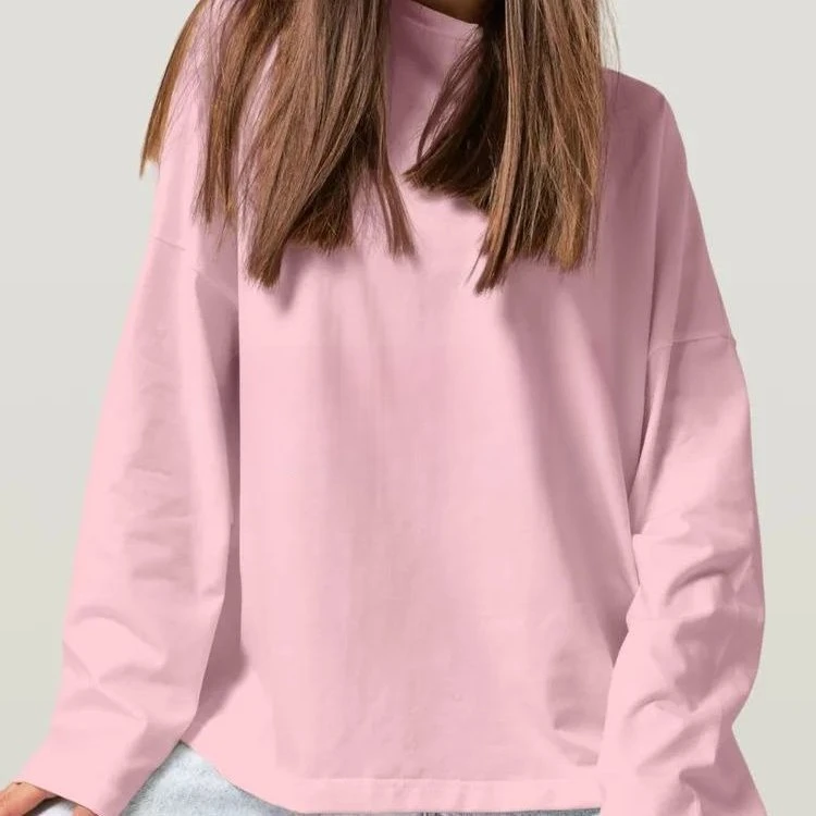 2026 novo versátil 100% algodão solto manga longa nova camiseta versátil em torno do pescoço base camisa