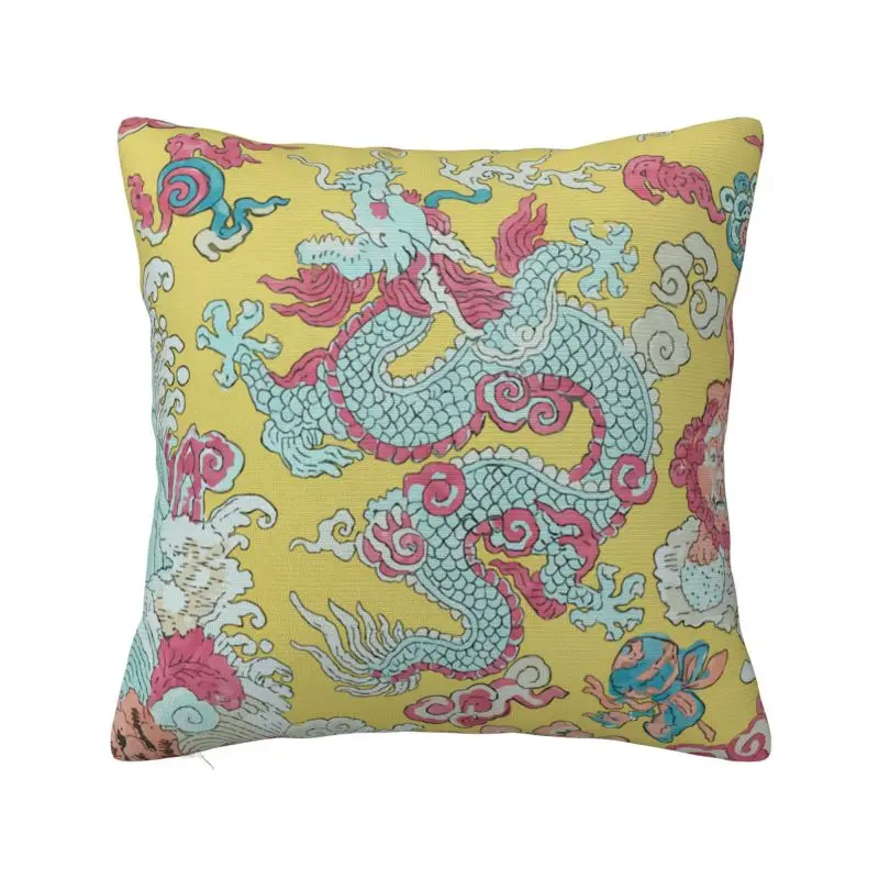 Antique Chinoiserie Magic Mountain Dragon Cover Asian Oriental Style Velvet Nordic Throw Pillow Case Living Room Decoration