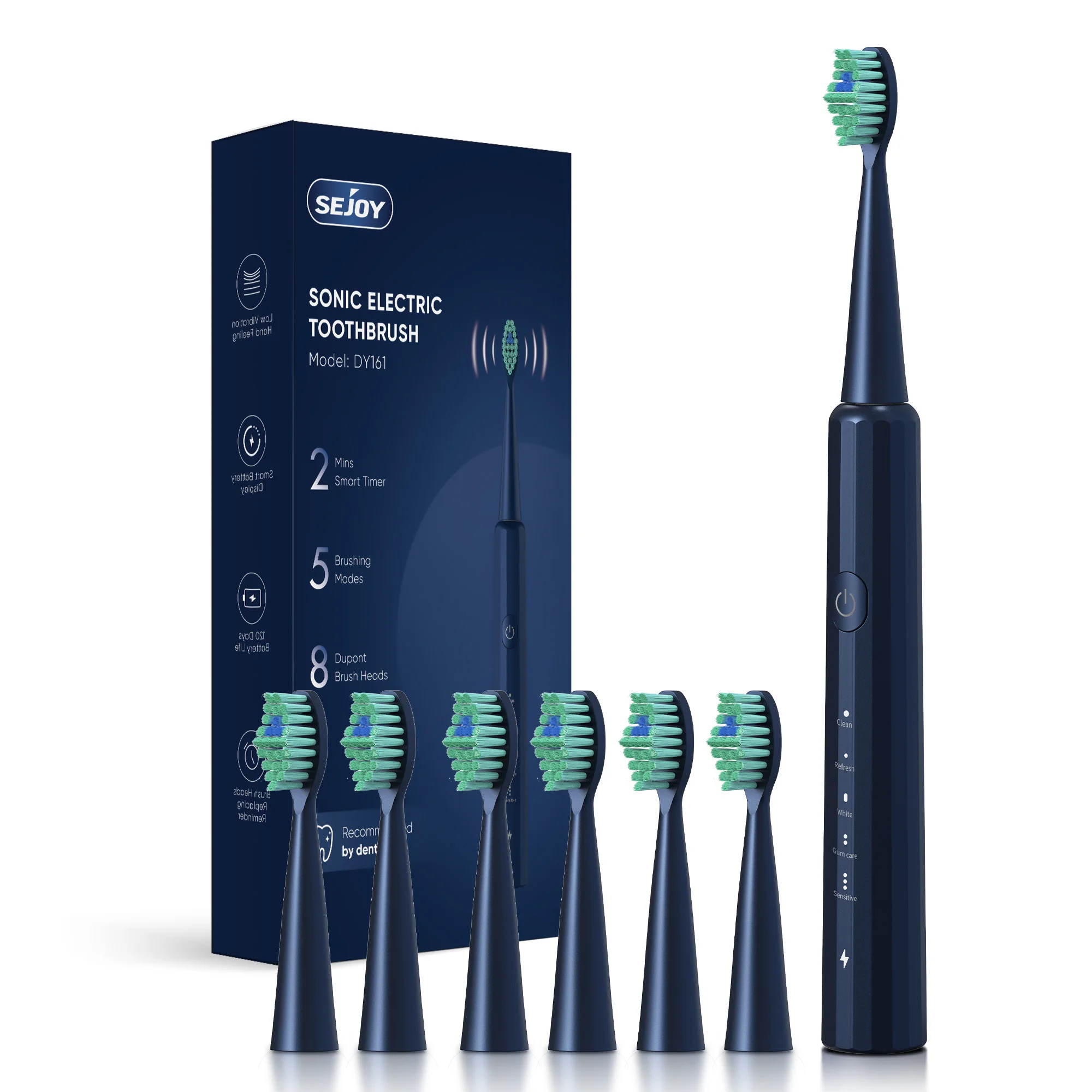 

Electric Toothbrush with 8 Brush Heads for Adults Deep Clean with Rechargeable Power and 2 Min Smart Timer 5 Cleaning Modes