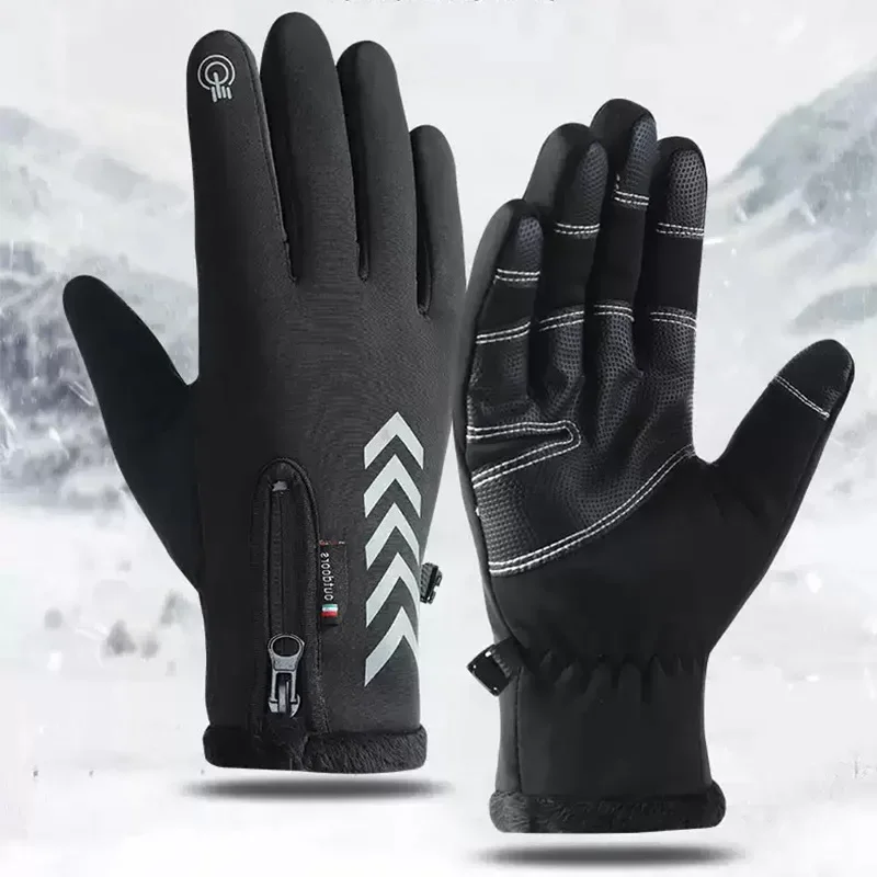 Touchscreen-Reiß verschluss Fleece warme Herbst-und Winter handschuhe wind dichte und wasserdichte Herren-Motorrad fahrer