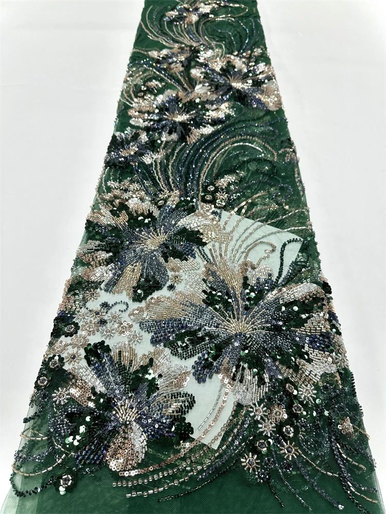 

Luxurious African Beaded Lace Fabric High Quality Sequins Embroidery African French Lace Fabric For Sewing Dress