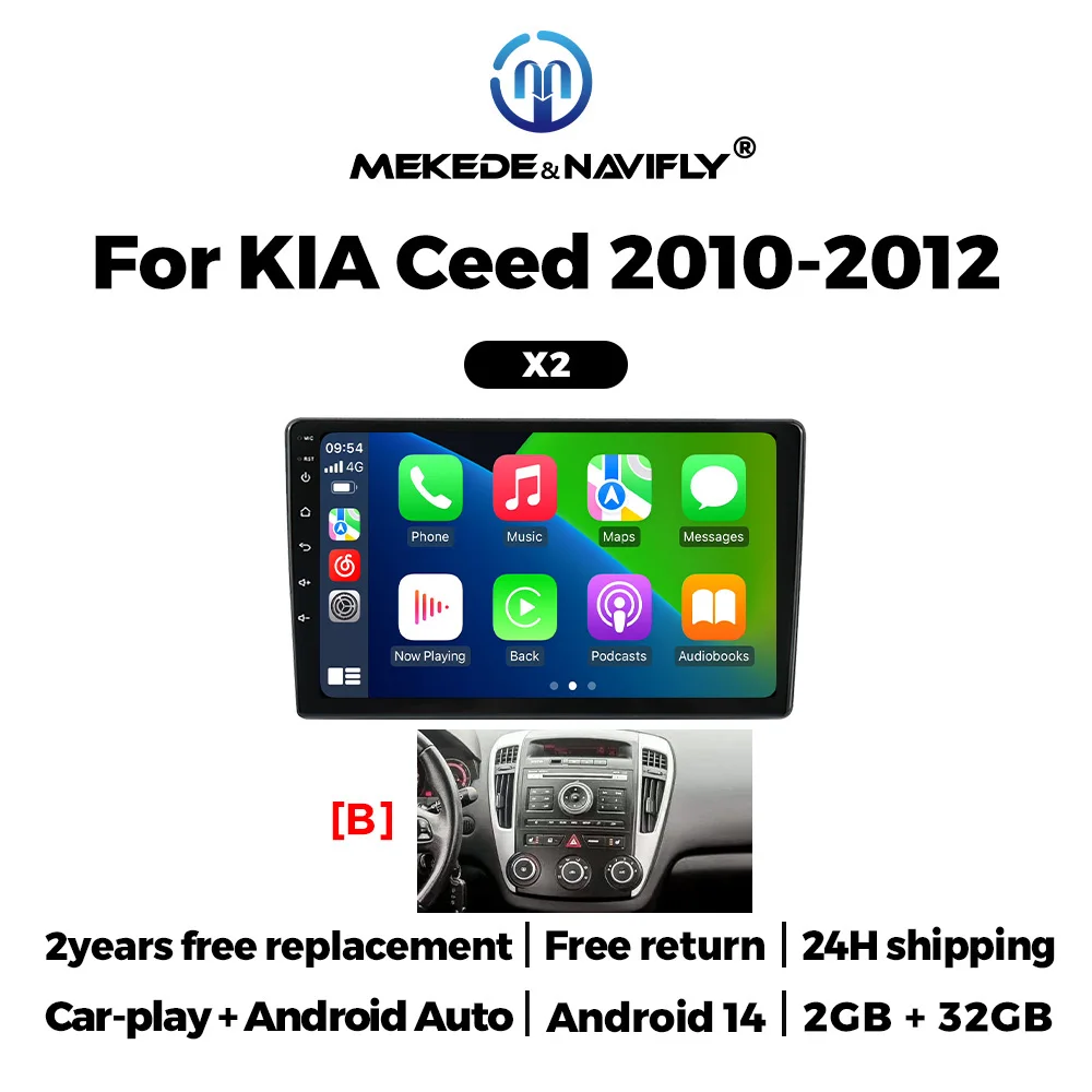 MEKEDE Android 14 IPS Scherm 2 Din Autoradio voor Kia Ceed ED 2006-2012 Draadloze Carplay Navigatie GPS Stereo Multimedia Speler