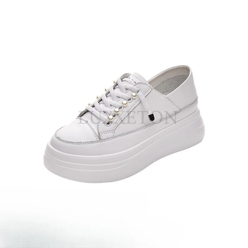 Inner Raised Soft Leather Thick Sole Wear-resistant Small White Shoes Lightweight and Breathable Two Wearing Women Board Shoes