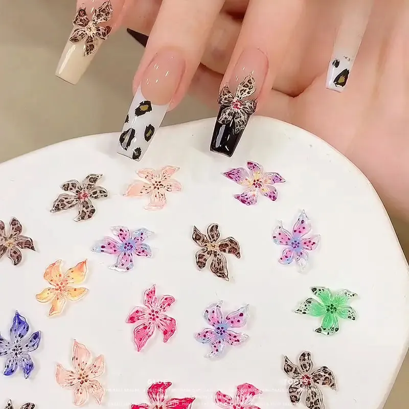 20pcs Kawaii Soft Crystal Flower Nail Art Decoration 3D Gradient Transparent Lily Nail Rhinestones 12*16mm Resin Nail Charms DIY