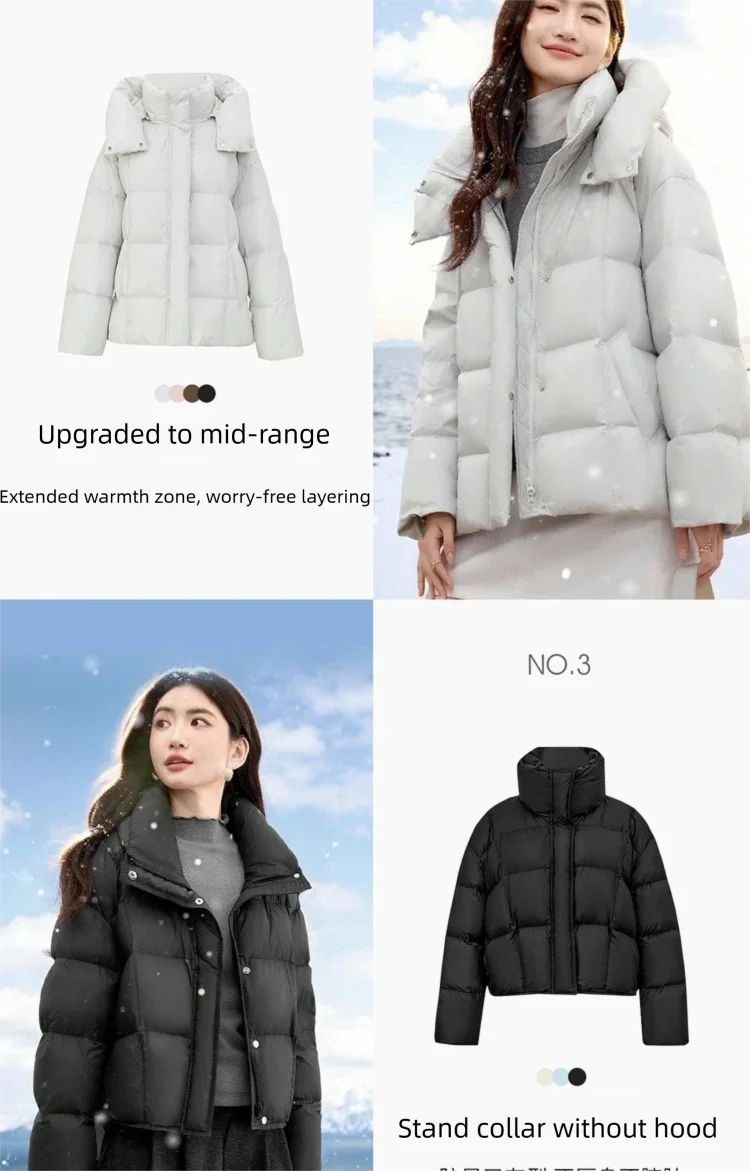 SENTUBILA Damen Winter Daunenjacke 2026 Leichte Warme Druckfreie Lose Kapuzen-Kurzdaunenjacke für Damen W54YC1882 – Detail 3