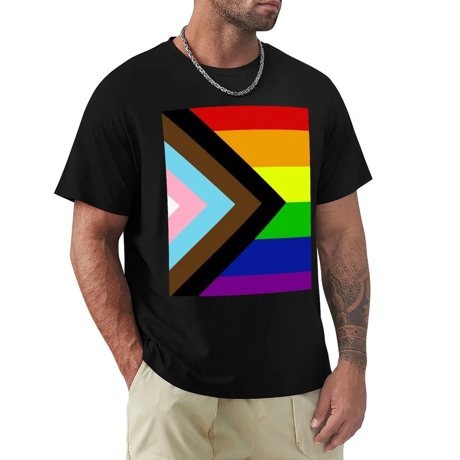 Progress Pride Flag T-Shirt Basic Crew Neck Short Sleeve Top