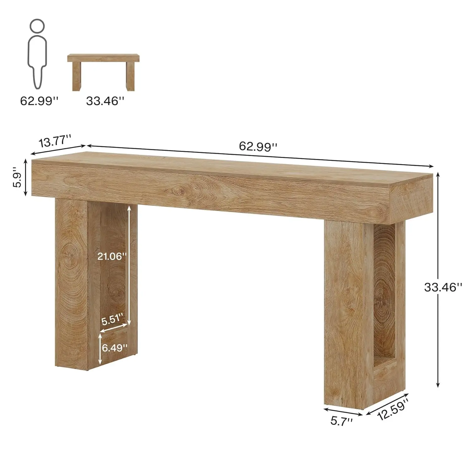 Farmhouse Console Table 63-Inch Narrow Wooden Sofa Table Behind Couch for Entryway Hallway Living Room, Customized