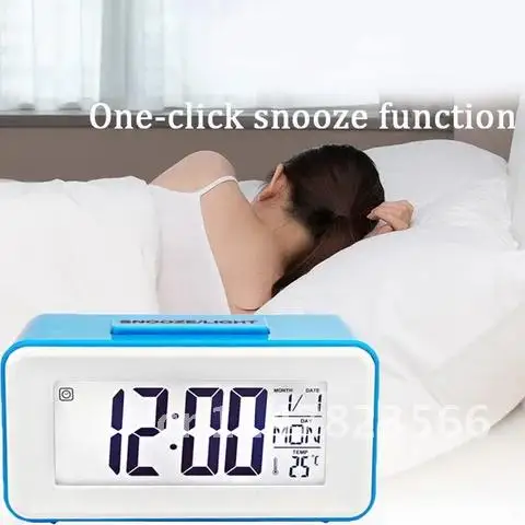 Home Desk Digital Clock Sound Control Backlight 12/24 H Snooze 8 Alarm Ringtones for Bedrooms Bedside Kids Home Decoration