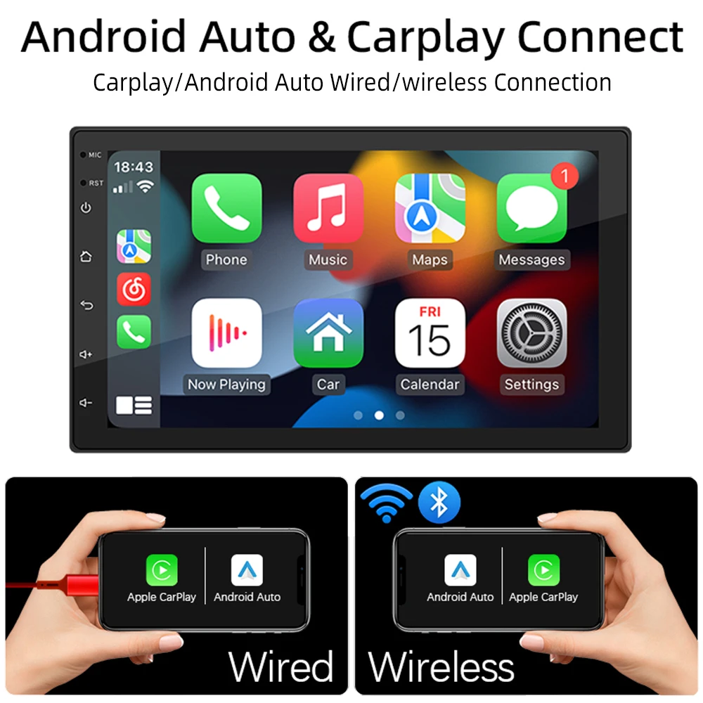 HIPPBQCC Car Radio 7 Inch Carplay Android Auto Multimedia Stereo Player HD Touch Screen Bluetooth 2 USB FM Mirror-Link Universal