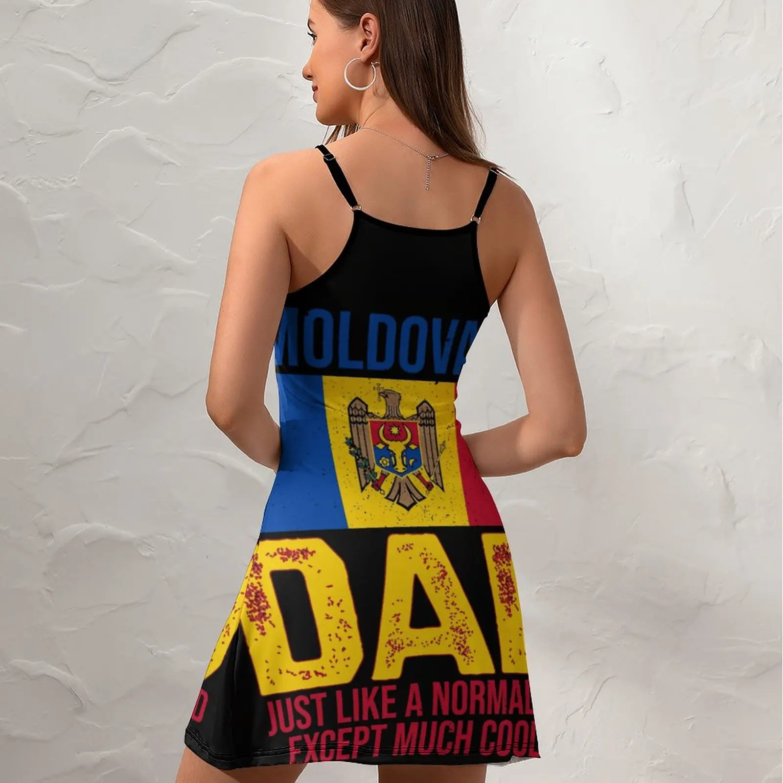 Sexy Woman's Clothing Strappy Dress Moldovan Dad Moldova Flag For Father's Day  Women's Sling Dress Classic  Parties Humor Graph