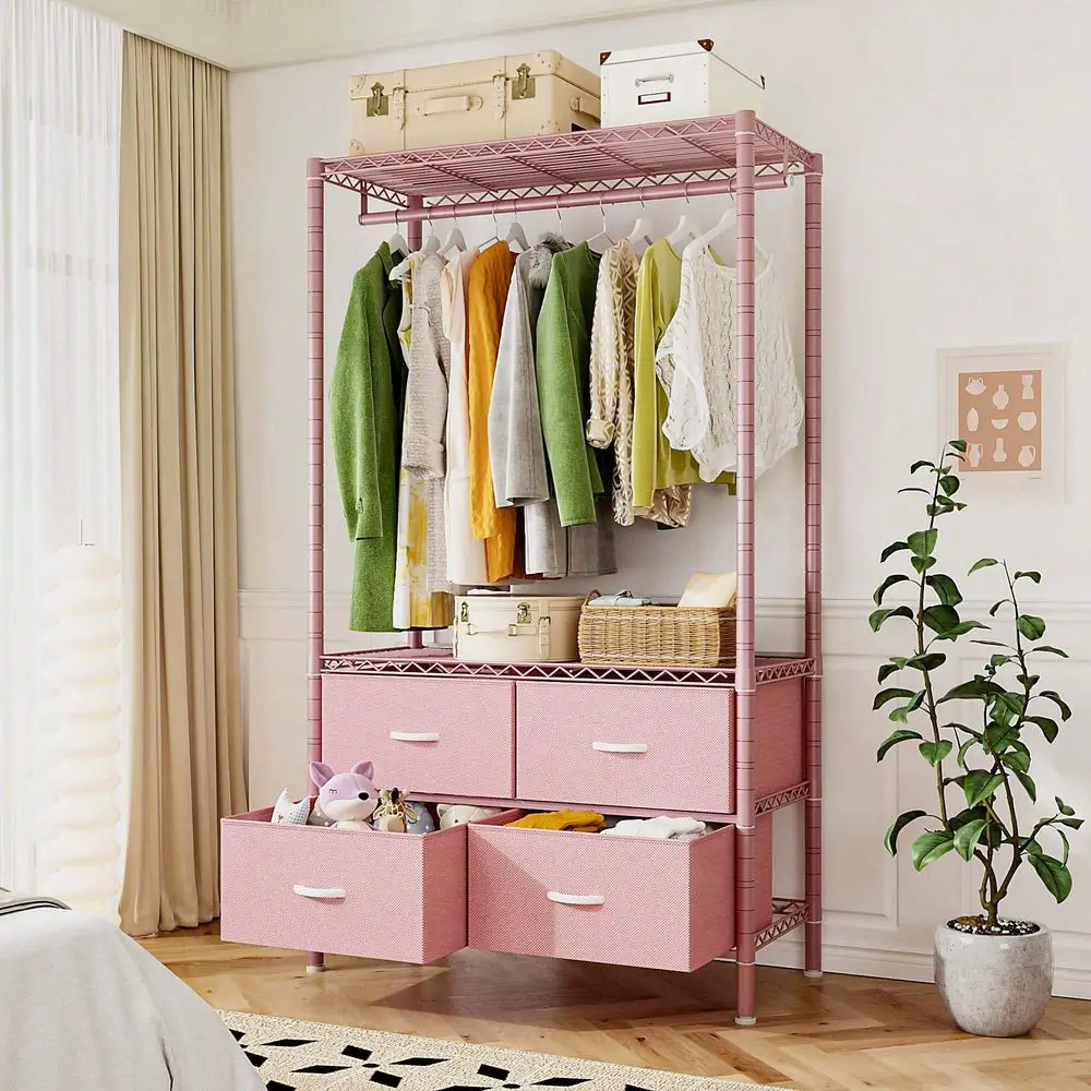 

Rack, 450LBS Clothing Racks For Hanging Clothes, Heavy Duty Clothes Rack With 4 Drawers, Garment Rack For Bedroom,Room Decor,Hom