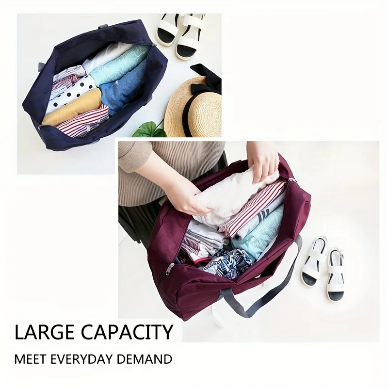 Foldable Travel Duffel Bag 25L, Lightweight Carry On Personal Item Weekender with Trolley Sleeve, Front Pocket Overnight Bag