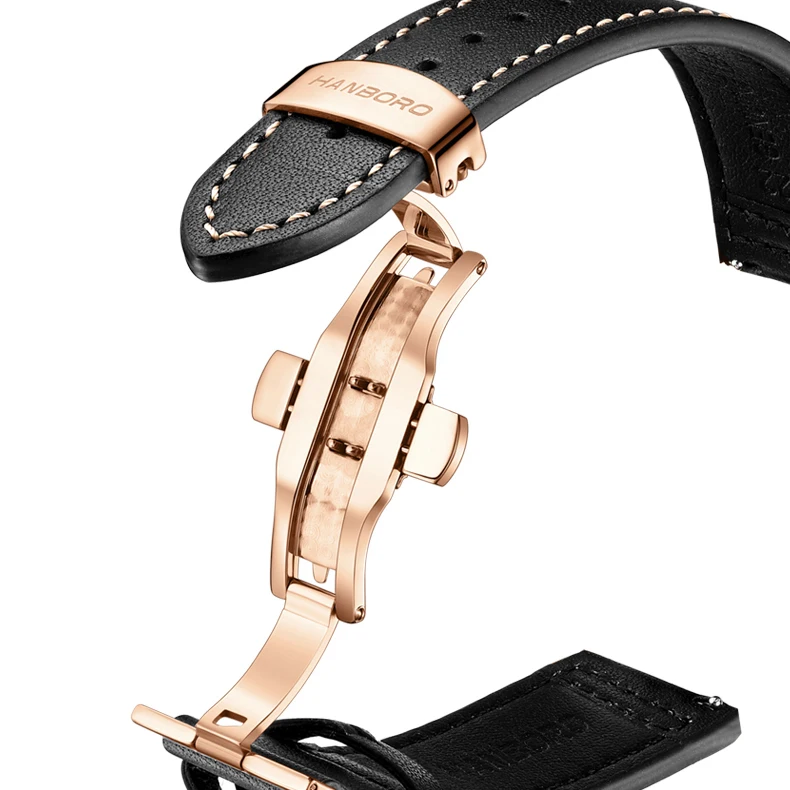 HANBORO Мужские роскошные часы 42 мм с фазой Луны, автоматические механические наручные часы, 50 м, водонепроницаемые, со светящимся скелетонизированным циферблатом