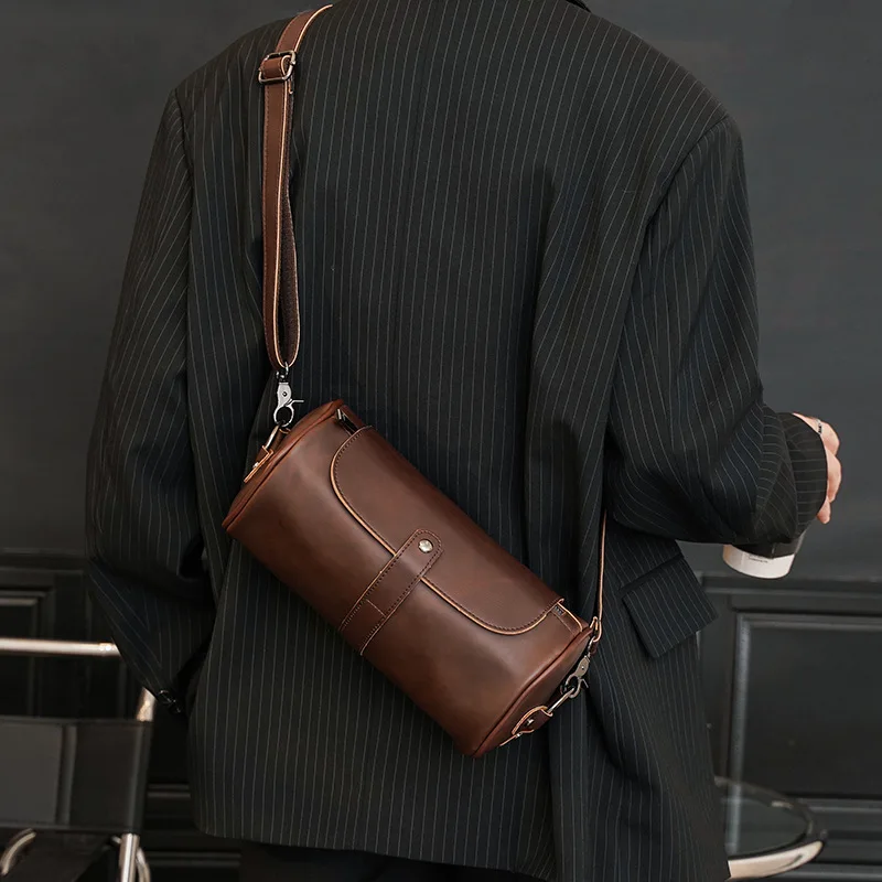 Bolsos de hombro Vintage a la moda, bolsos cruzados tipo cubo para hombre, bandolera de hombro para hombre, bolso cruzado en forma de barril, bolsos