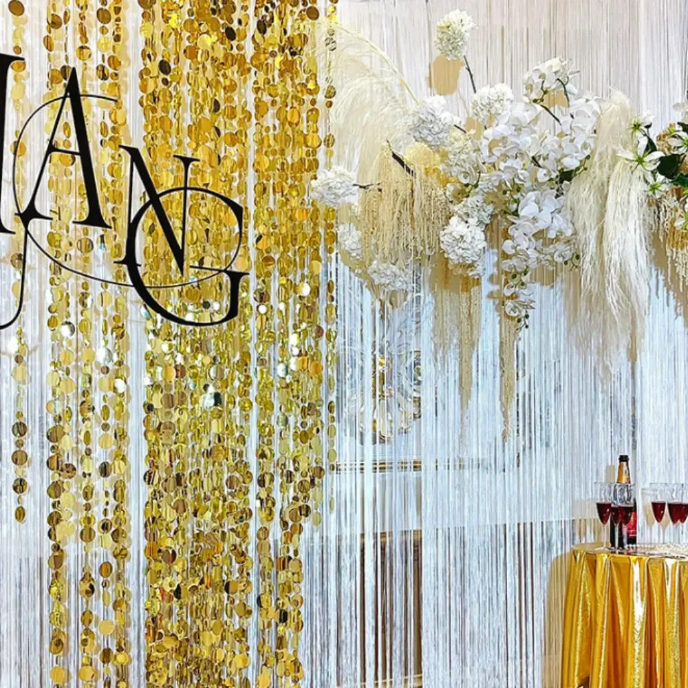 10PCS 1 Meter Sequins Hanging Foil Curtains PVC Gold Silver Round Sequin Rain Curtain Round Flash Curtains Sequin Bead Strings