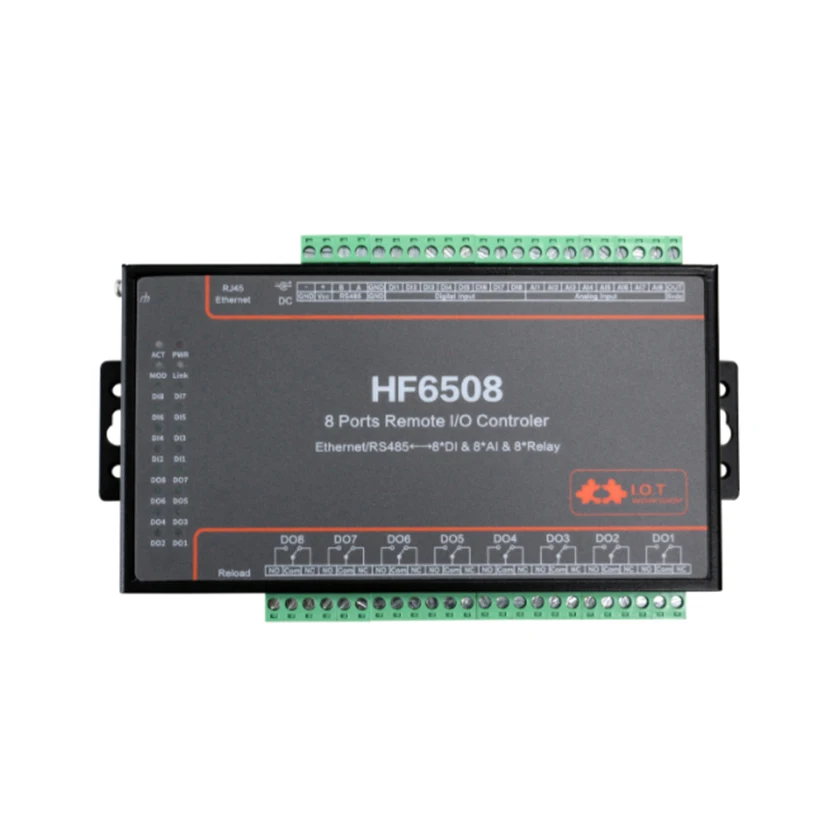 HF6508 8 Way Remote I/O Controller Switch 8Ch Network Relay 8DI AI Digital Analog to RS485 Ethernet WIFI Serial Server Modbus