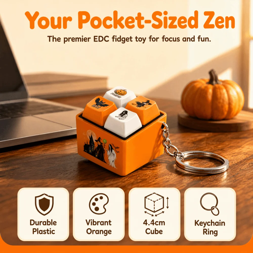 Pumpkin Shape Fidget Keychain Sound Button Portable Ornament Stress Relief Press Button Novelty Design Funny Button Keychain