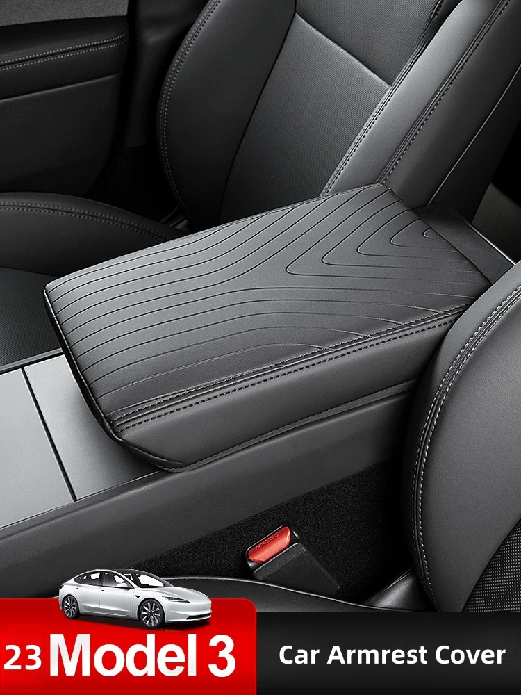 For Tesla Model 3 2023 Center Console Cover Car Armrest Box Pad Leather Anti-Scratch Elbow Support Cushion Accessories