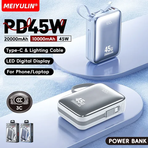 20000mAh 45W PD Power Bank 10000mAh Portable USB C Cable Fast Charging Mobile External Battery For iPhone Samsung Xiaomi Laptop