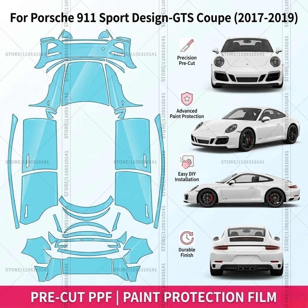 

Защитная пленка PPF для Porsche 911 Sport Design-GTS Coupe 2017-2019, предварительно вырезанная, прозрачная, для бампера, прозрачная автомобильная пленка