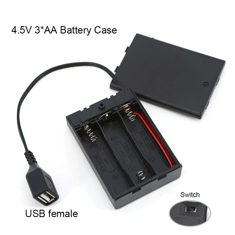 4.5V 3*AA 65x45x15mm Battery Case With 5v USB Port For Building Blocks LED Light Kit With case cover Switch A7