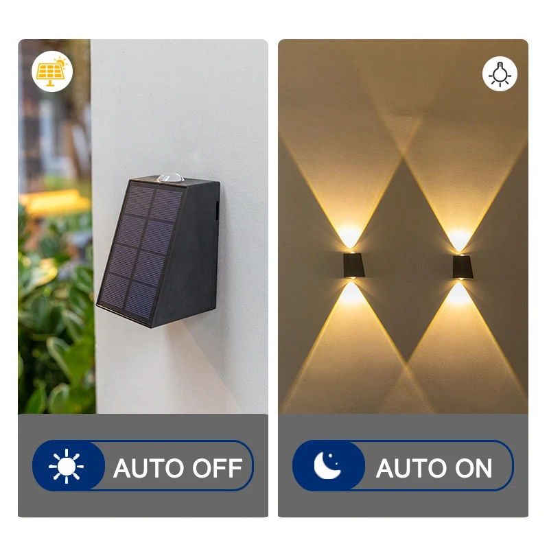 Impermeável LED Solar Power Wall Lights, Lâmpada da varanda para Villa, Pátio, Jardim, Iluminação exterior, Decoração de rua, Novo