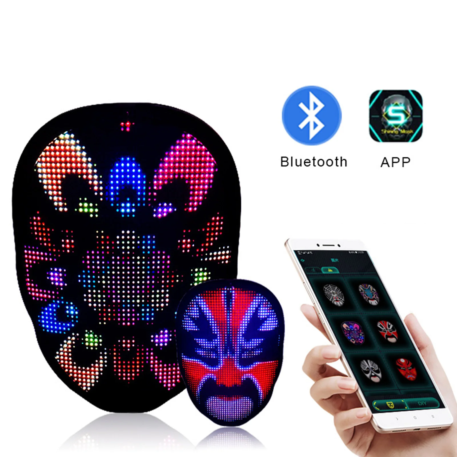 

LED Mask Full Color Face Changing Glowing Mask Bluetooth Programmable APP Control for Halloween Christmas Birthday Party Decor