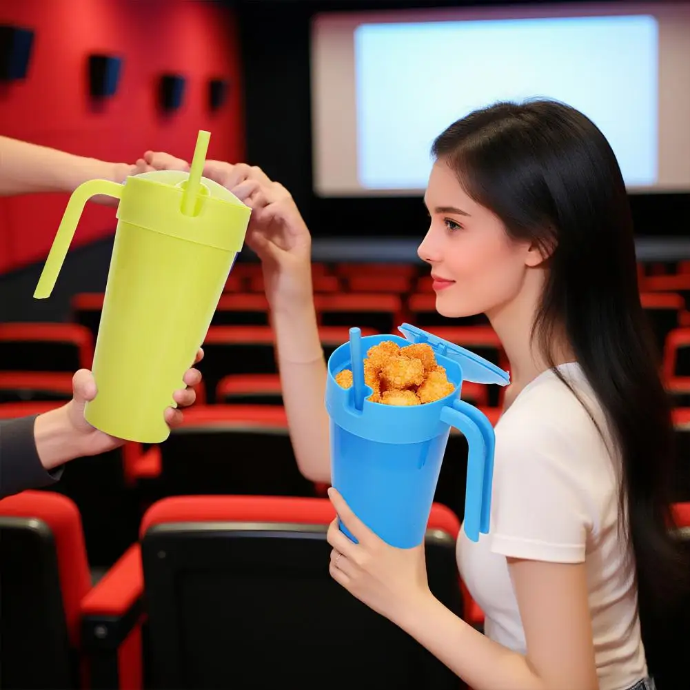 Combo de taza de aperitivos y bebidas para niños, soporte de palomitas de maíz 2 en 1 a prueba de fugas con asa, vaso portátil para estadio para viajes, películas en casa