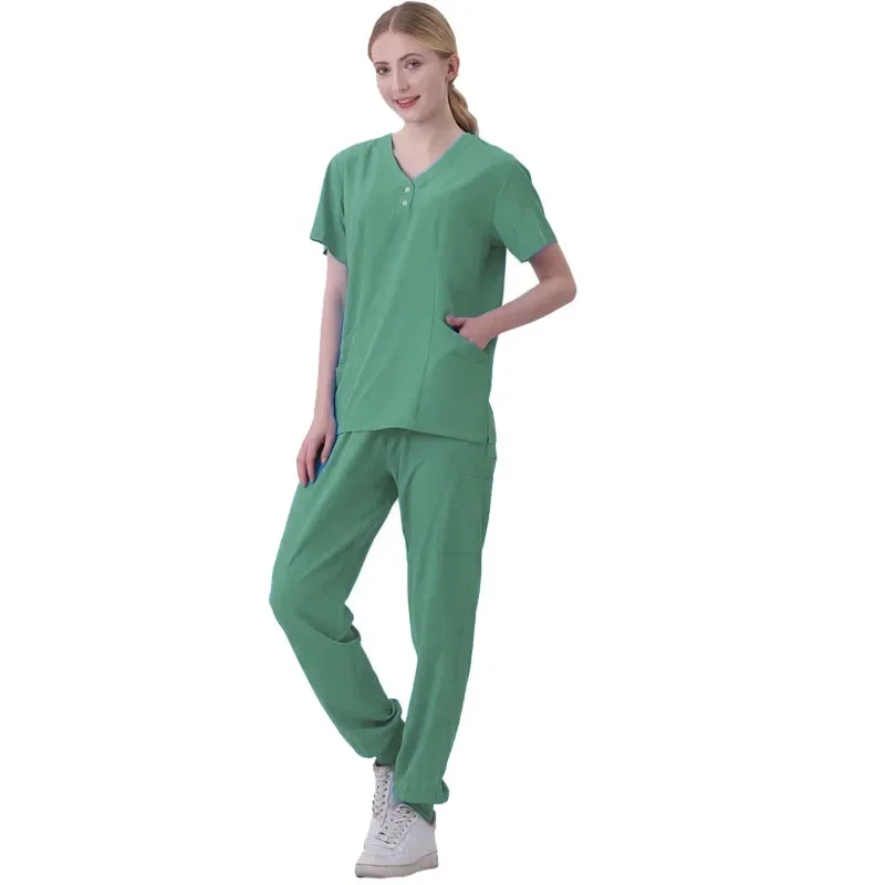 Mehrfarbige Peelings Uniform Kurzarm Tops Hosen Pflege Uniform Frauen Tierhandlung Arzt Peeling medizinische Chirurgie Arbeits kleidung Peeling-Set
