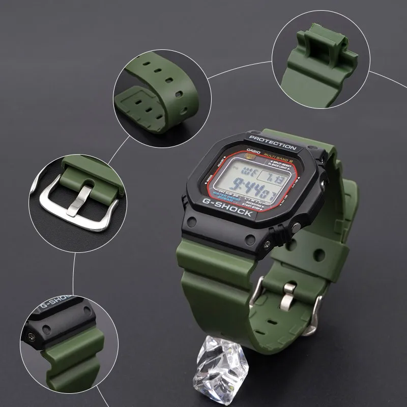 16 مللي متر المطاط الراتنج حزام ل كاسيو G-Shock DW5600/6900 سلسلة الرجال النساء اللون الرياضة مقاوم للماء ساعة اكسسوارات حزام الساعات 16 مللي متر
