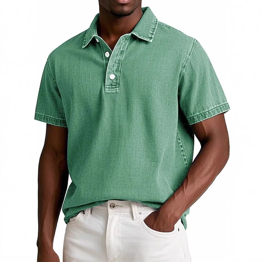 New Cross-Border Trade Amazon Independent Station Men's Fashion Solid Color Retro Short Sleeve