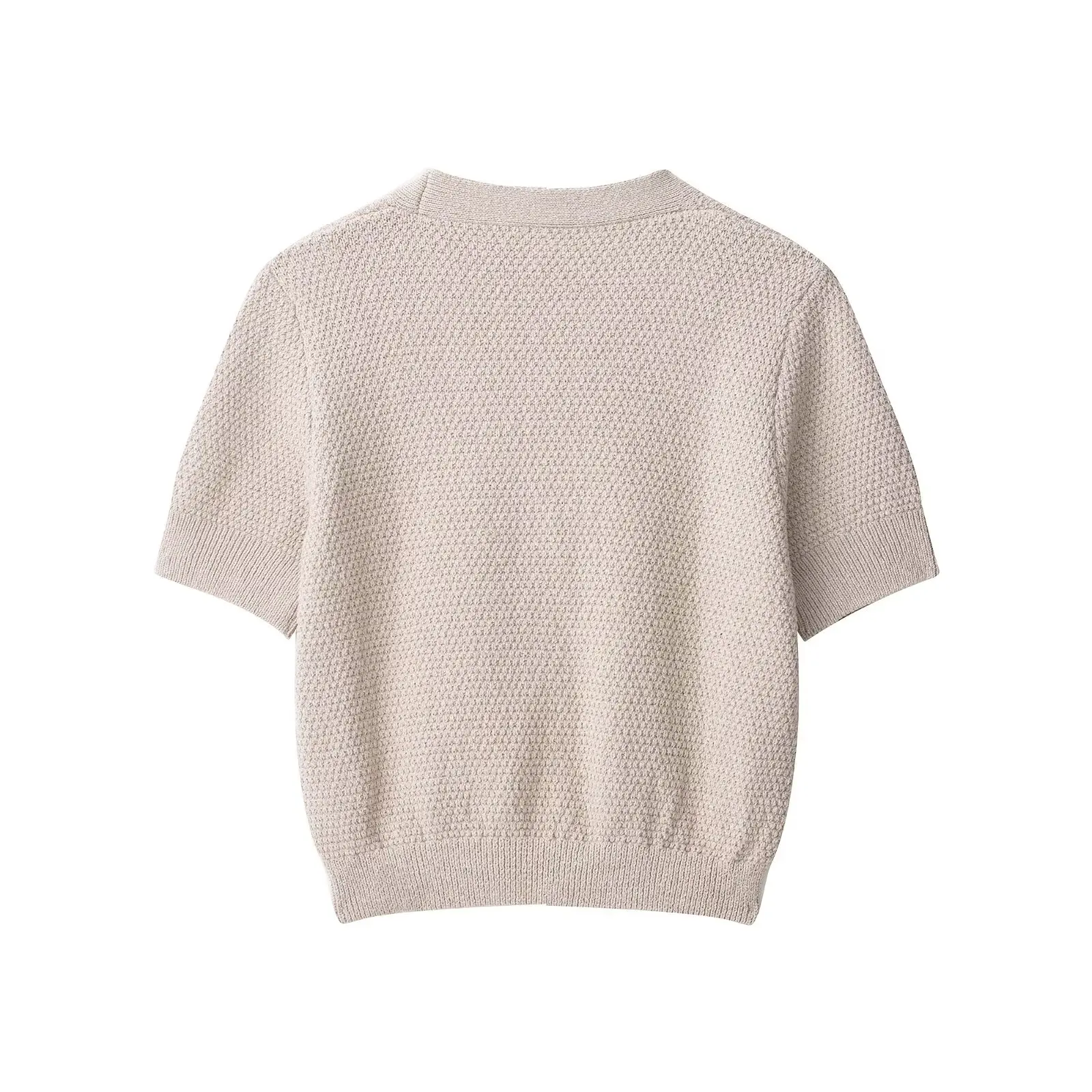 DUOPERI femmes Cardigans solide simple boutonnage tricoté pull col en v manches courtes femme élégant Chic dame décontracté hauts