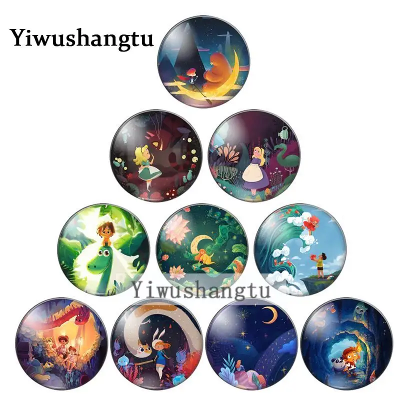 Beautiful fairytale landscape Animal Human life 12mm/20mm/25mm/30mm Round photo glass cabochon demo flat back Making findings