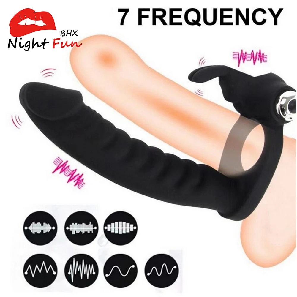 Double penetration strapon dildo G Spot vibrators anal beads penis vibrating ring silicone butt plug adult sex toys for couples