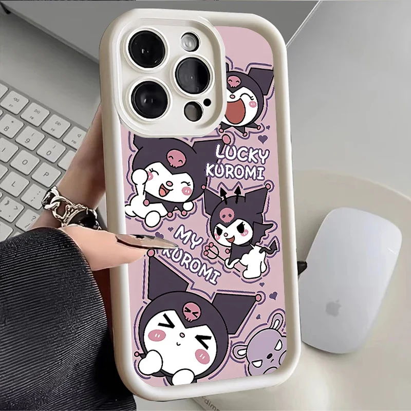 Case For iPhone 15 14 13 12 Mini 11 Pro Max X XS XR 7 8 15 Plus Silicone Matte Shockproof Coque Sanrio Kuromi Lovely Phone Case