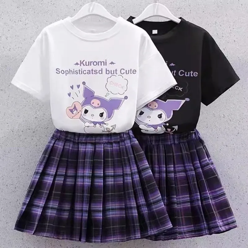 

Girls' Heart Kuromi Set Sanrio Cartoon Kawaii Summer Variety College Style Student Cute Pleated Skirt Two-Piece Set Wholesale