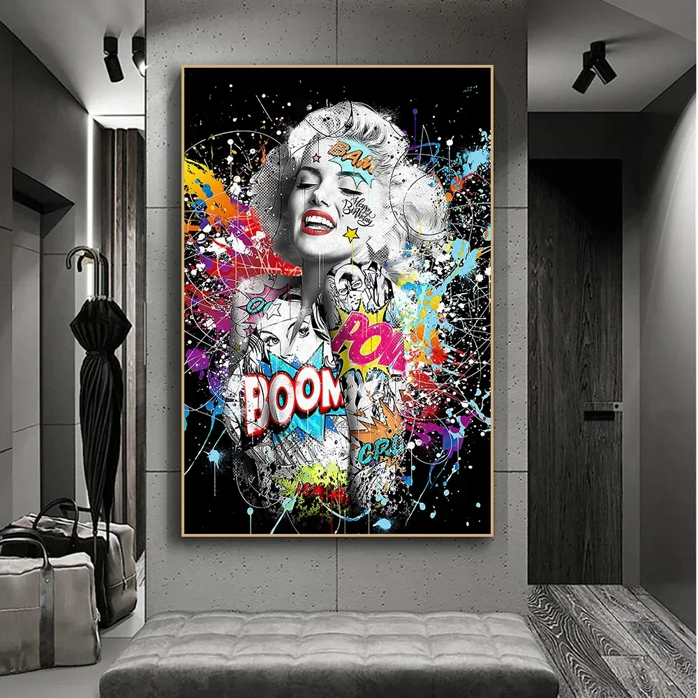 Modern Pop Wall Art Sexy Beauty Monroe Street Graffiti Oil Painting HD Canvas Poster Print Home Bedroom Living Room Decoration